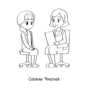 Coloring page of a cartoon female doctor attending a patient
