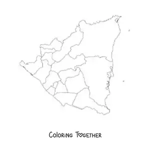 Coloring page of a political map of Nicaragua