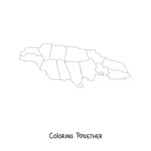 Coloring page of a political map of Jamaica