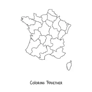 Coloring page of a political map of France