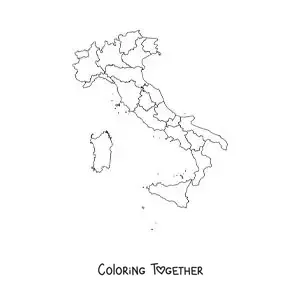 Coloring page of a political map of Italy