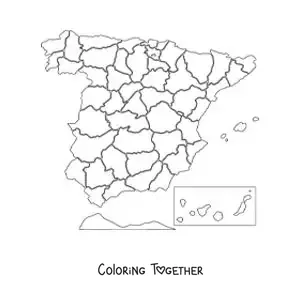 Coloring page of a political map of Spain