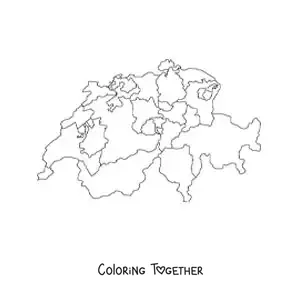 Coloring page of a political map of Switzerland