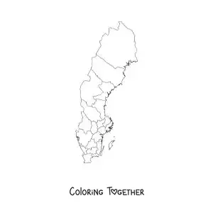 Coloring page of a political map of Sweden