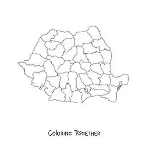 Coloring page of a political map of Romania