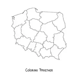 Coloring page of a political map of Poland