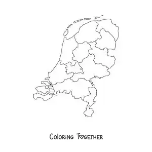 Coloring page of a political map of the Netherlands