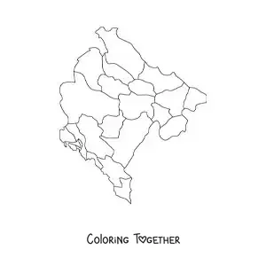 Coloring page of a political map of Montenegro