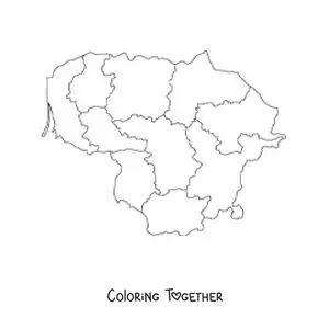 Coloring page of a political map of Lithuania