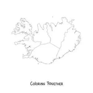 Coloring page of a political map of Iceland