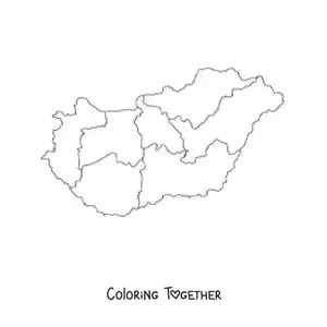 Coloring page of a political map of Hungary