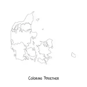 Coloring page of a political map of Denmark