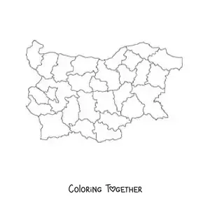 Coloring page of a political map of Bulgaria