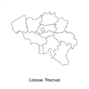 Coloring page of a political map of Belgium