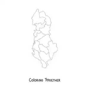 Coloring page of a political map of Albania