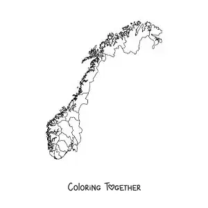 Coloring page of a political map of Norway