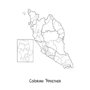 Coloring page of a political map of Malaysia