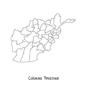 Coloring page of a political map of Afghanistan