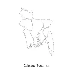 Coloring page of a political map of Bangladesh