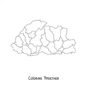 Coloring page of a political map of Bhutan