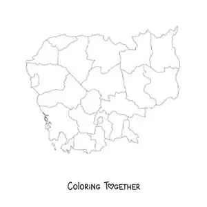 Coloring page of a political map of Cambodia