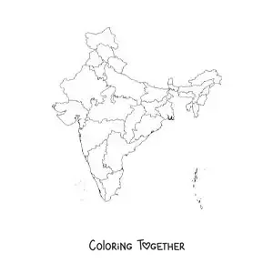 Coloring page of a political map of India