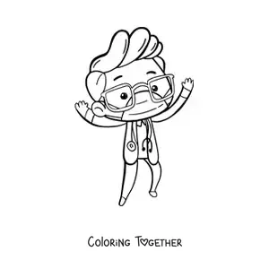 Coloring page of a kawaii doctor in uniform with a stethoscope