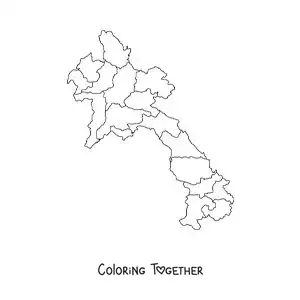 Coloring page of a political map of Laos