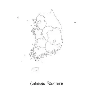 Coloring page of a political map of South Korea