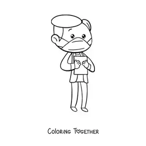 Coloring page of a cartoon kawaii doctor with a face mask