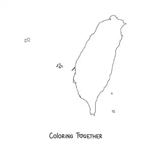 Coloring page of a political map of Taiwan