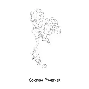 Coloring page of a political map of Thailand