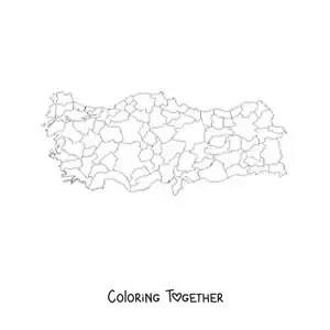 Coloring page of a political map of Turkey