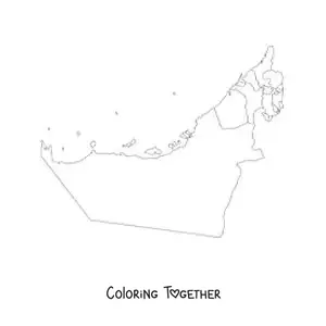Coloring page of a political map of the United Arab Emirates