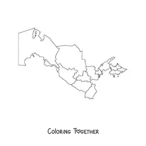 Coloring page of a political map of Uzbekistan