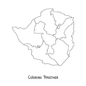 Coloring page of a political map of Zimbabwe