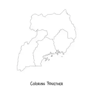 Coloring page of a political map of Uganda