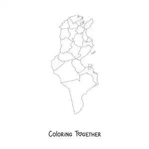 Coloring page of a political map of Tunisia