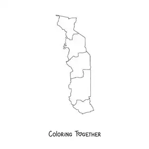 Coloring page of a political map of Togo
