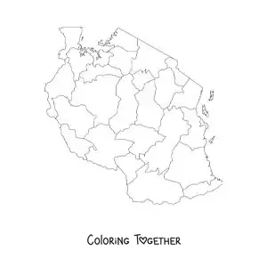Coloring page of a political map of Tanzania