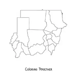 Coloring page of a political map of Sudan