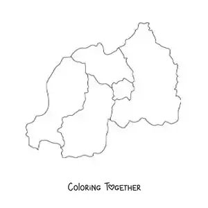 Coloring page of a political map of Rwanda
