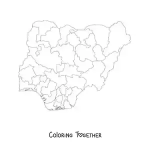 Coloring page of a political map of Nigeria