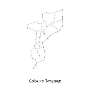 Coloring page of a political map of Mozambique