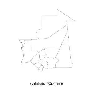 Coloring page of a political map of Mauritania