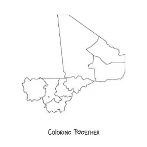 Coloring page of a political map of Mali