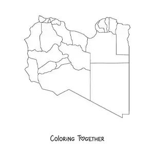Coloring page of a political map of Libya