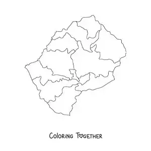 Coloring page of a political map of Lesotho