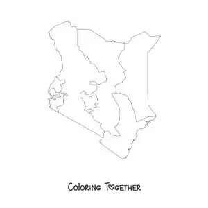 Coloring page of a political map of Kenya