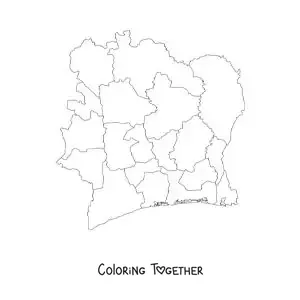 Coloring page of a political map of the Ivory Coast